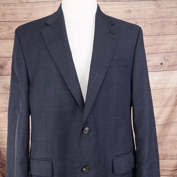 VINTAGE LAUREN RALPH LAUREN 100% WOOL BLUE CHECK BLAZER SUIT JACKET SZ 42L - Picture 1 of 10
